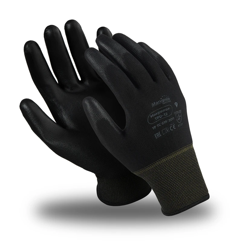 Перчатки МИКРОПОЛ (MG-161), нейлон, полиуретан, оверлок, цвет черный Пер 612