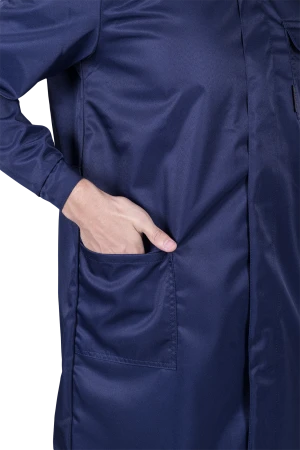 Халат мужской от растворов кислот и щелочей, механических воздействий, темно-синий Хал 008