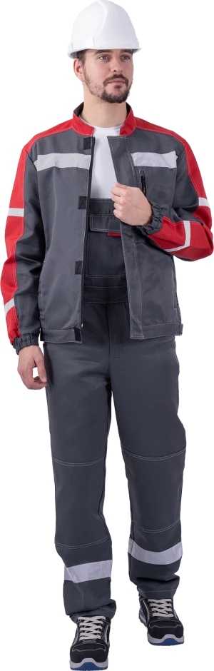 Костюм РОУД летний, серый-красный (Куртка+полукомбинезон) Кос 451