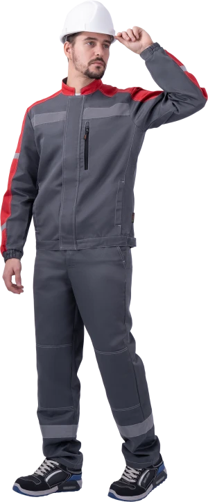 Костюм РОУД летний, серый-красный (Куртка+полукомбинезон) Кос 451