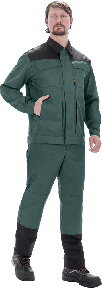 Костюм мужской ТЕХНИК 2 от механических воздействий и ОПЗ (куртка, полукомбинезон), темно-зелёный/черный