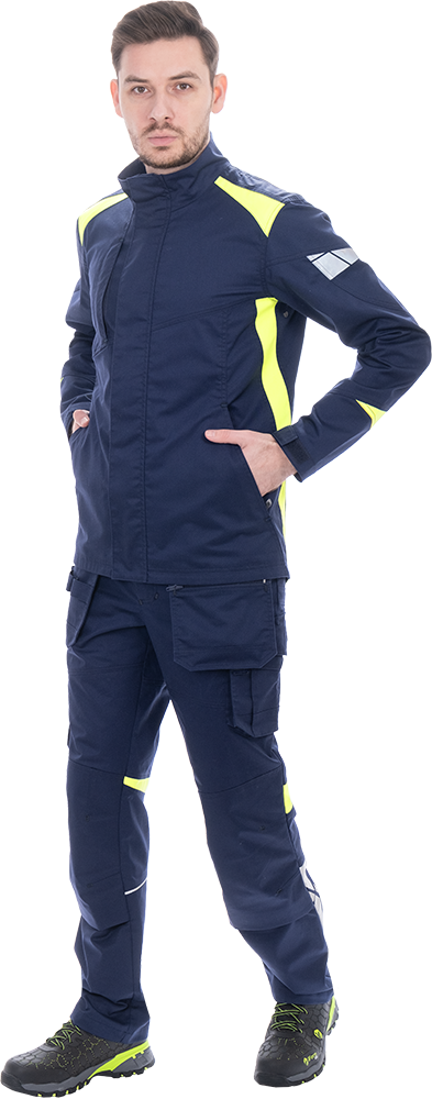 Куртка мужская ACTIVE FLEX / АКТИВ ФЛЕКС для защиты от механических воздействий и ОПЗ, т.синий-флуоресцентный желтый