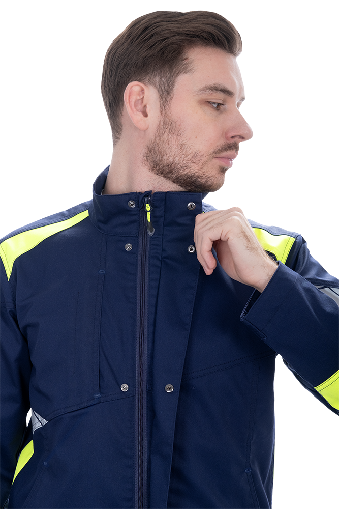 Куртка мужская ACTIVE FLEX / АКТИВ ФЛЕКС для защиты от механических воздействий и ОПЗ, т.синий-флуоресцентный желтый