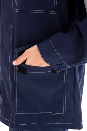 Костюм мужской МЕГАСТАТОЙЛ  от нефтепродуктов, кратковременного воздействия пламени, статического электричества, темно-синий/серый/оранж Кос 907